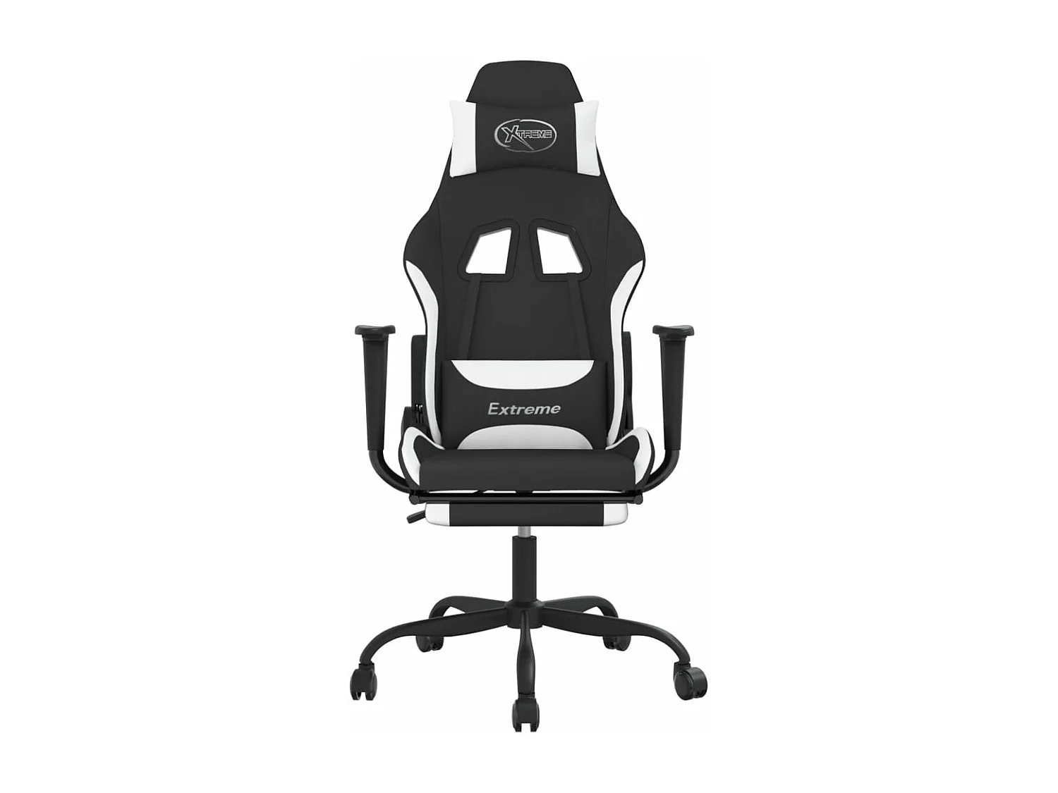 Silla gaming con reposapiés tela negro y blanco