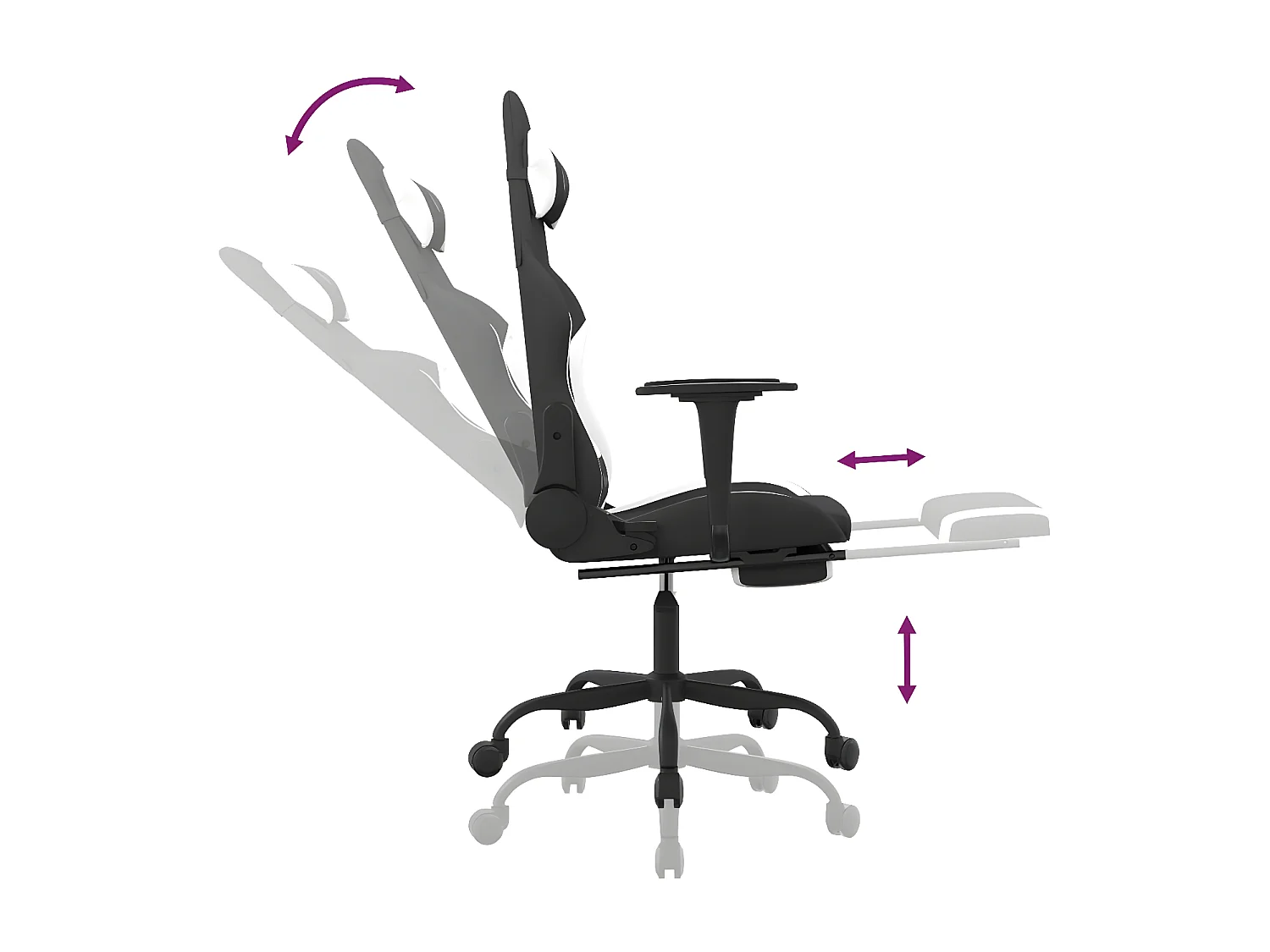 Silla gaming con reposapiés tela negro y blanco