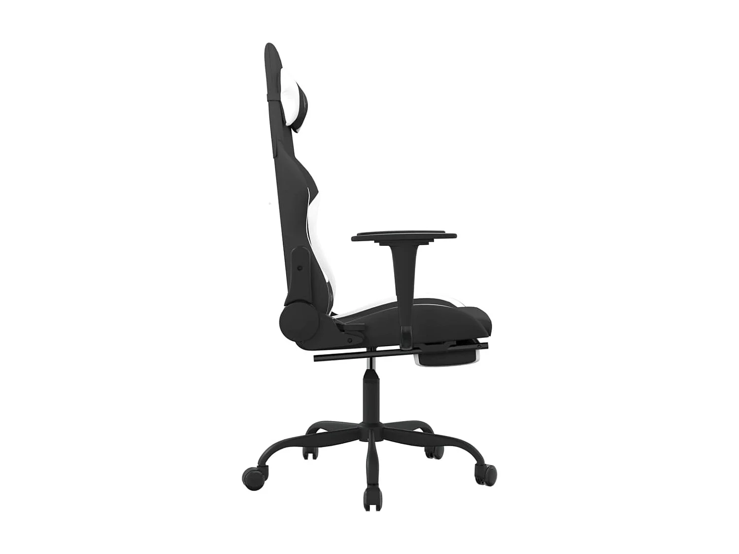 Cadeira de gaming com apoio de pés tecido preto e branco