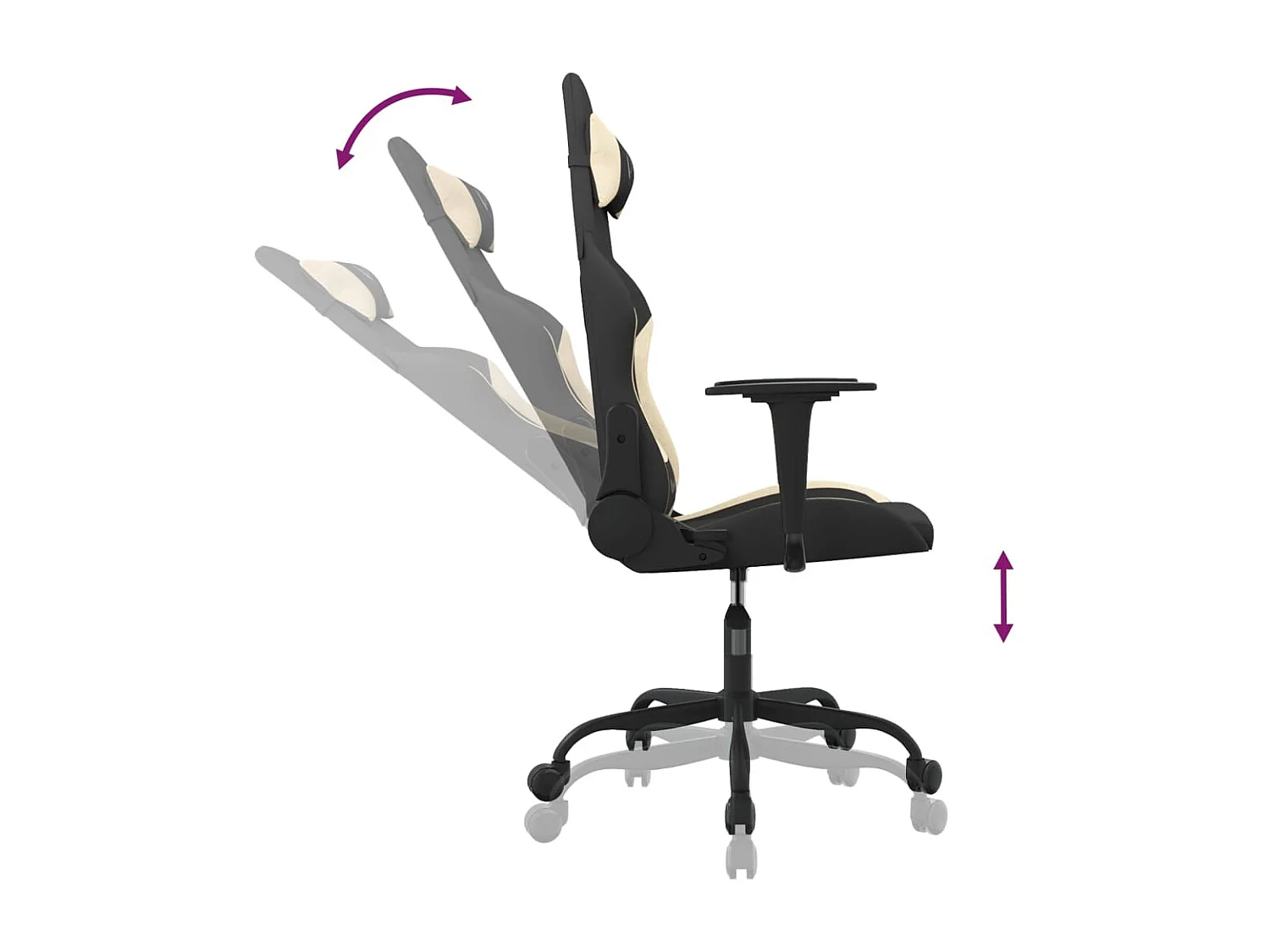 Cadeira de gaming c/ apoio para os pés tecido preto e creme