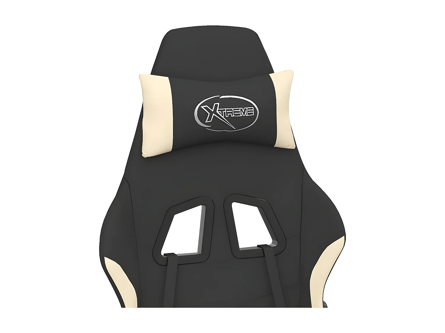 Cadeira de gaming c/ apoio para os pés tecido preto e creme