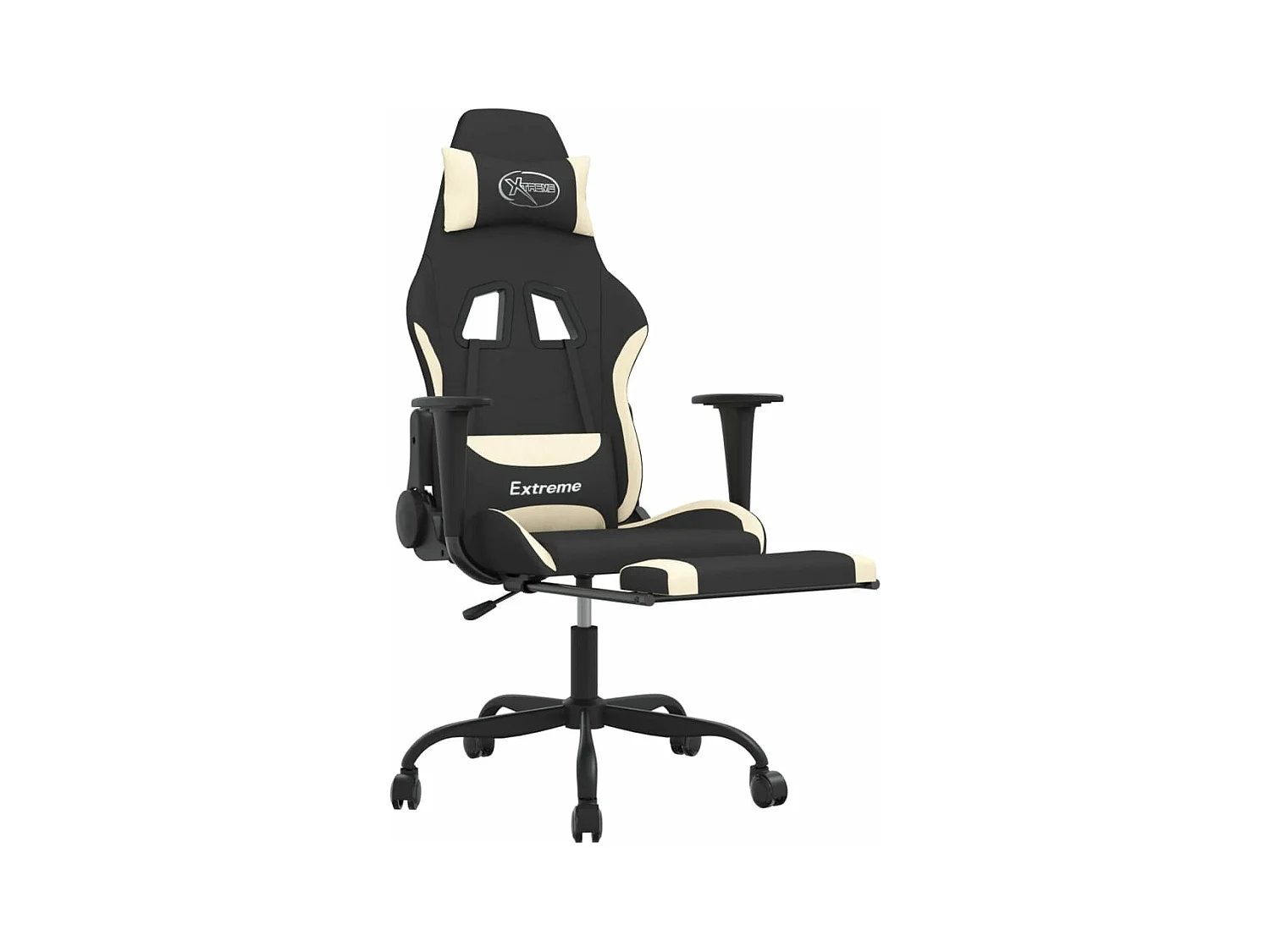Chaise de jeu avec repose-pied Noir et crème Tissu