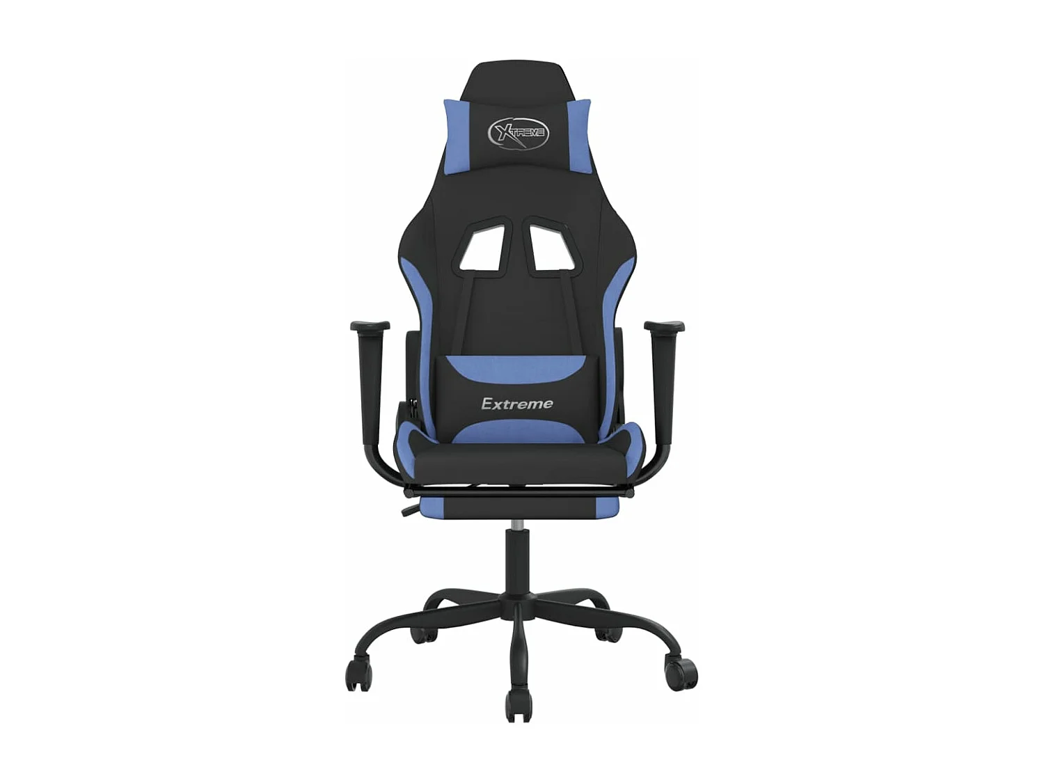Silla gaming de masaje con reposapiés tela negro y azul