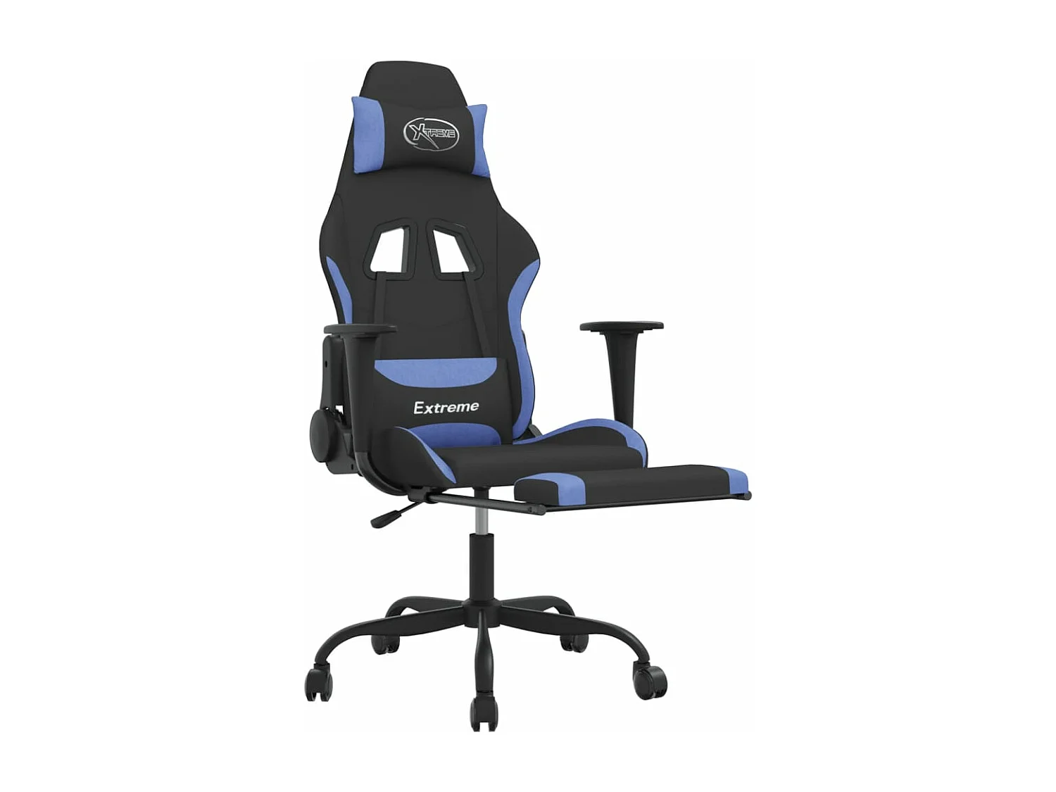 Silla gaming de masaje con reposapiés tela negro y azul