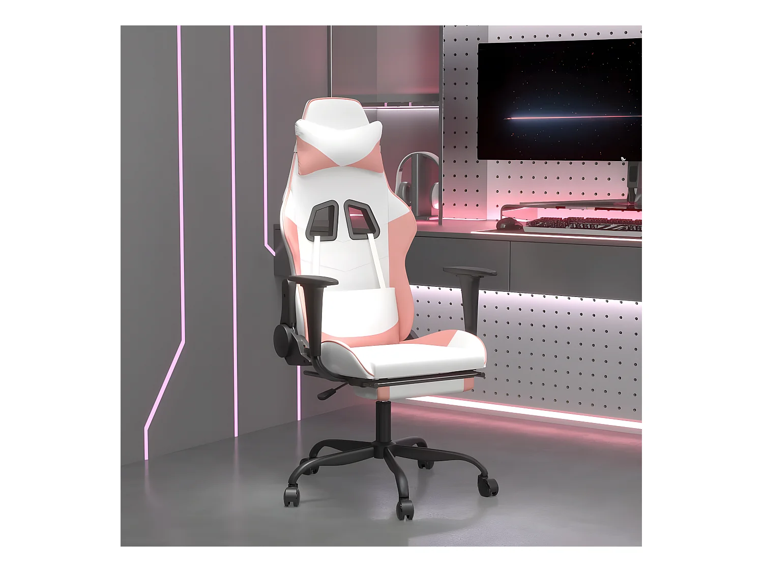 Chaise de jeu avec repose-pied Blanc et rose Similicuir