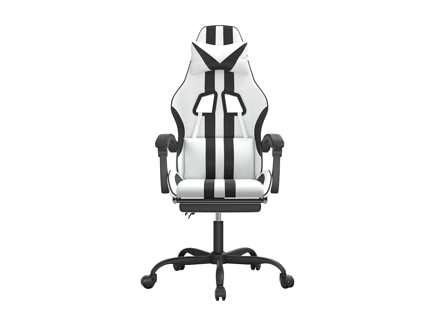 Silla gaming giratoria reposapiés cuero sintético blanco negro