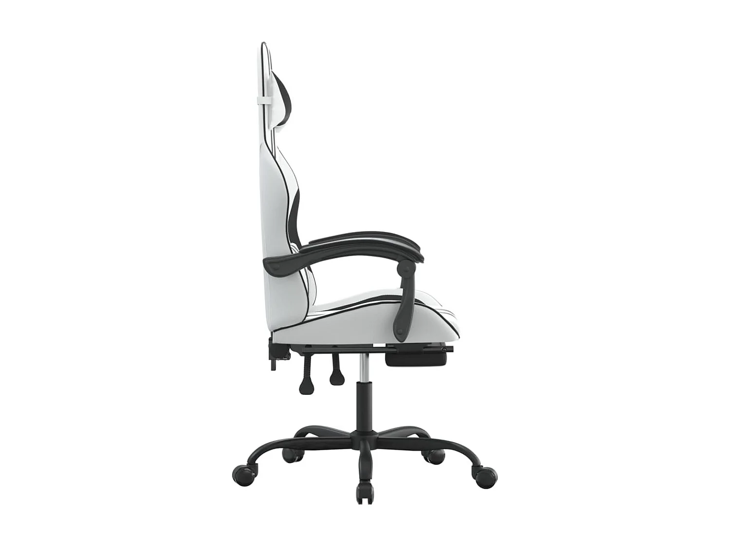 Silla gaming giratoria reposapiés cuero sintético blanco negro