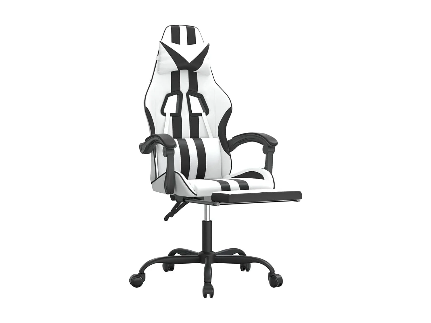 Silla gaming giratoria reposapiés cuero sintético blanco negro
