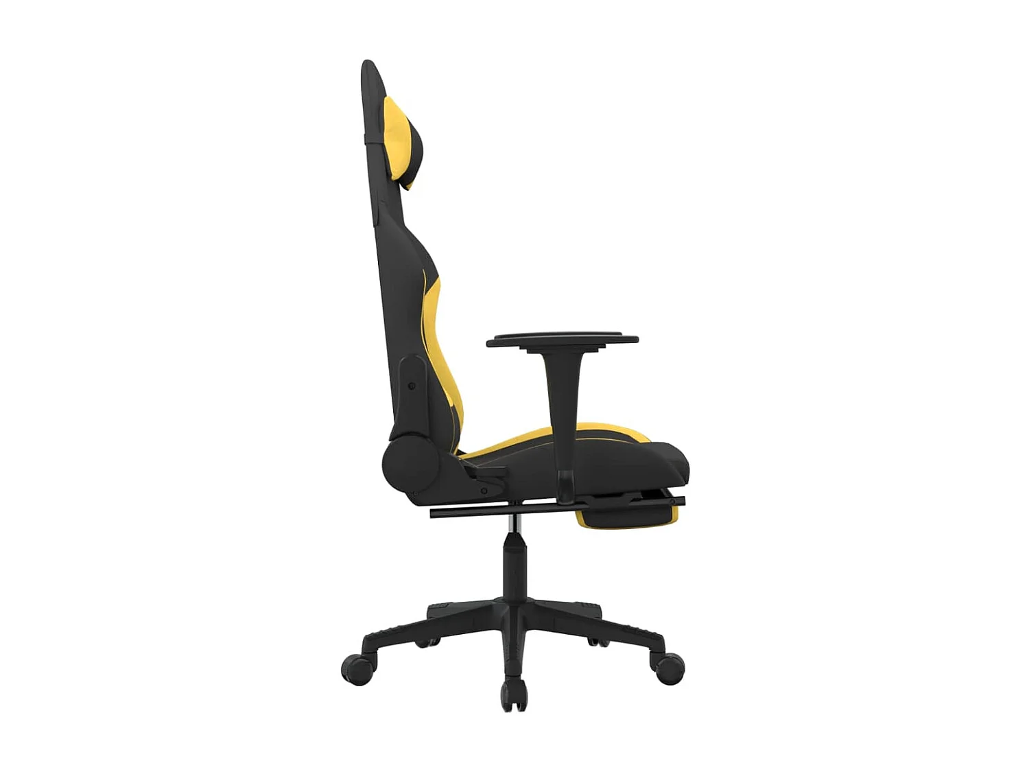 Cadeira de gaming com apoio para os pés tecido preto e amarelo