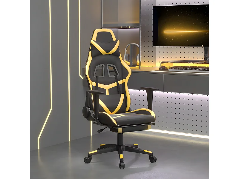 Cadeira gaming massagens c/ apoio pés couro artif. Ouro/Preto