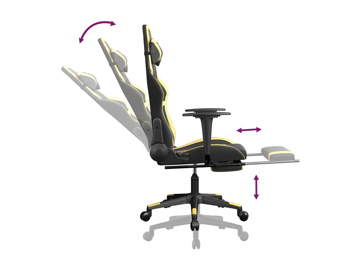 Cadeira gaming massagens c/ apoio pés couro artif. Ouro/Preto