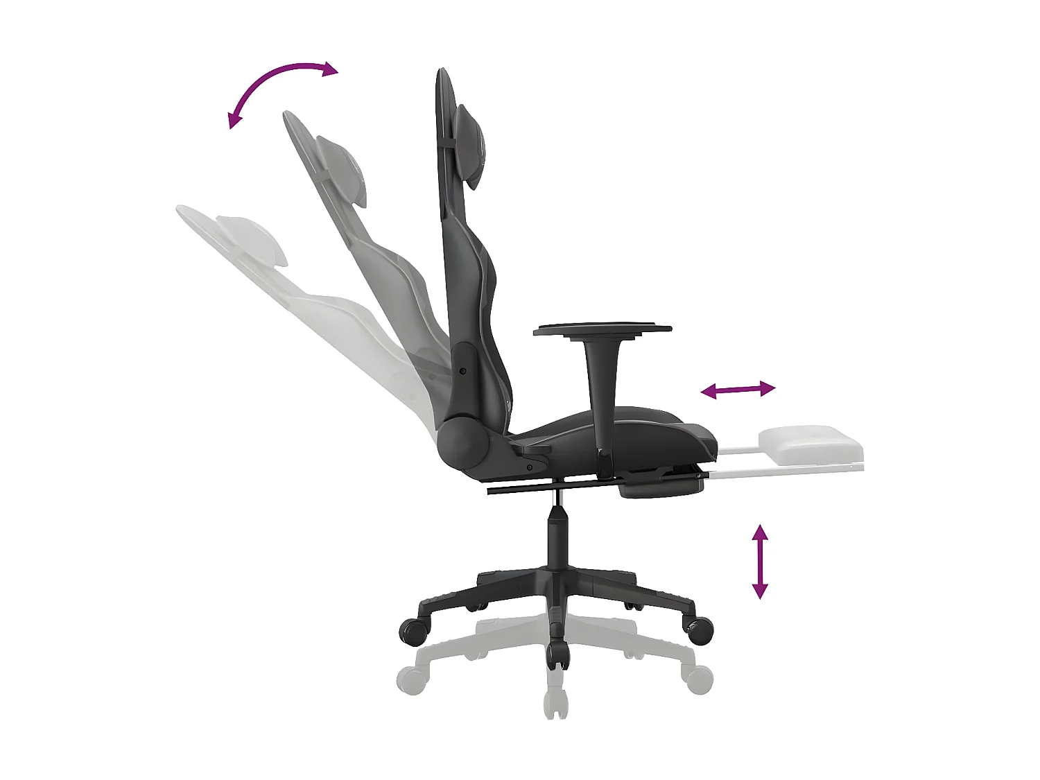 Gamestoel met voetensteun kunstleer zwart en grijs