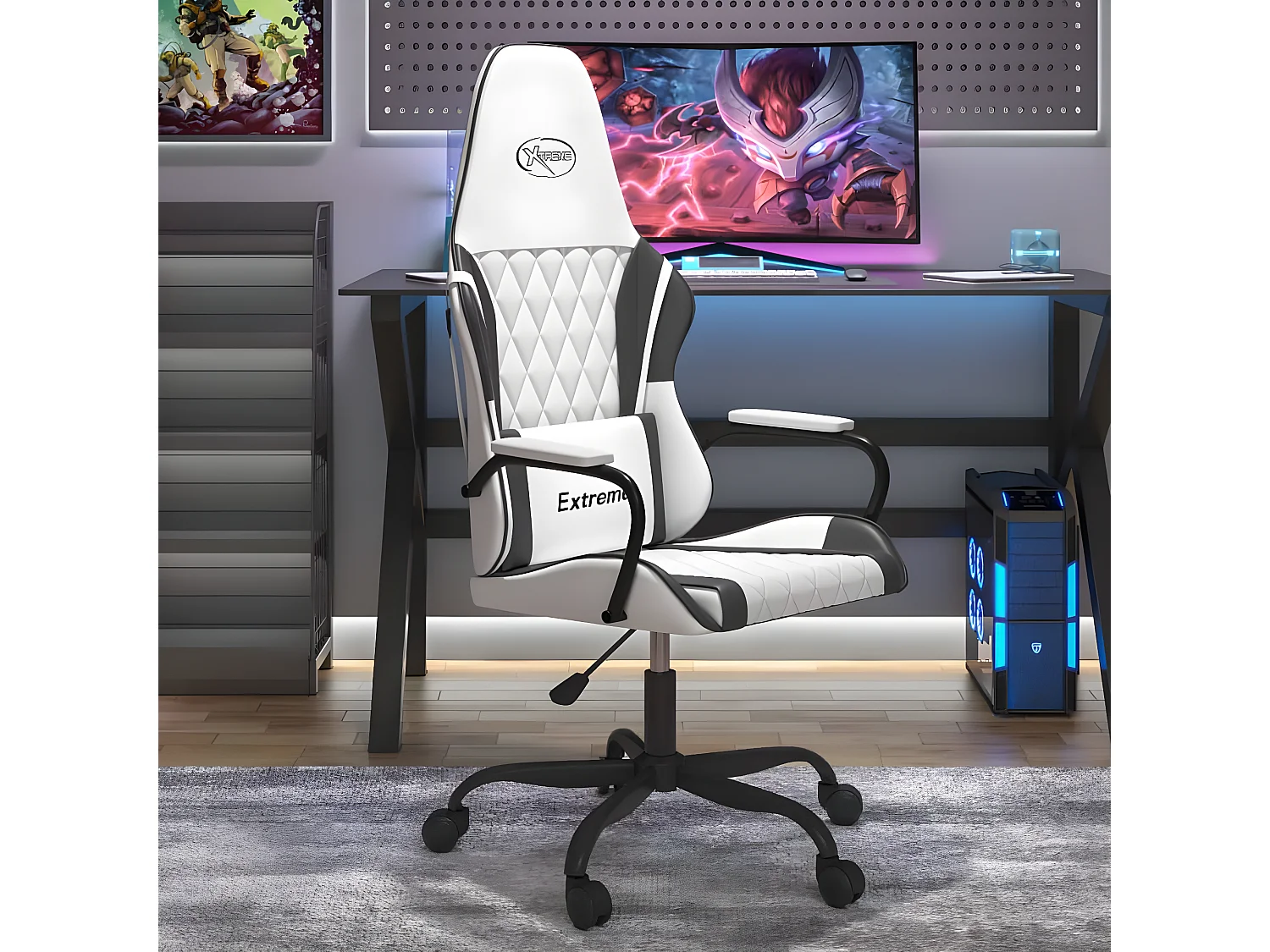 Chaise de jeu Blanc et noir Similicuir