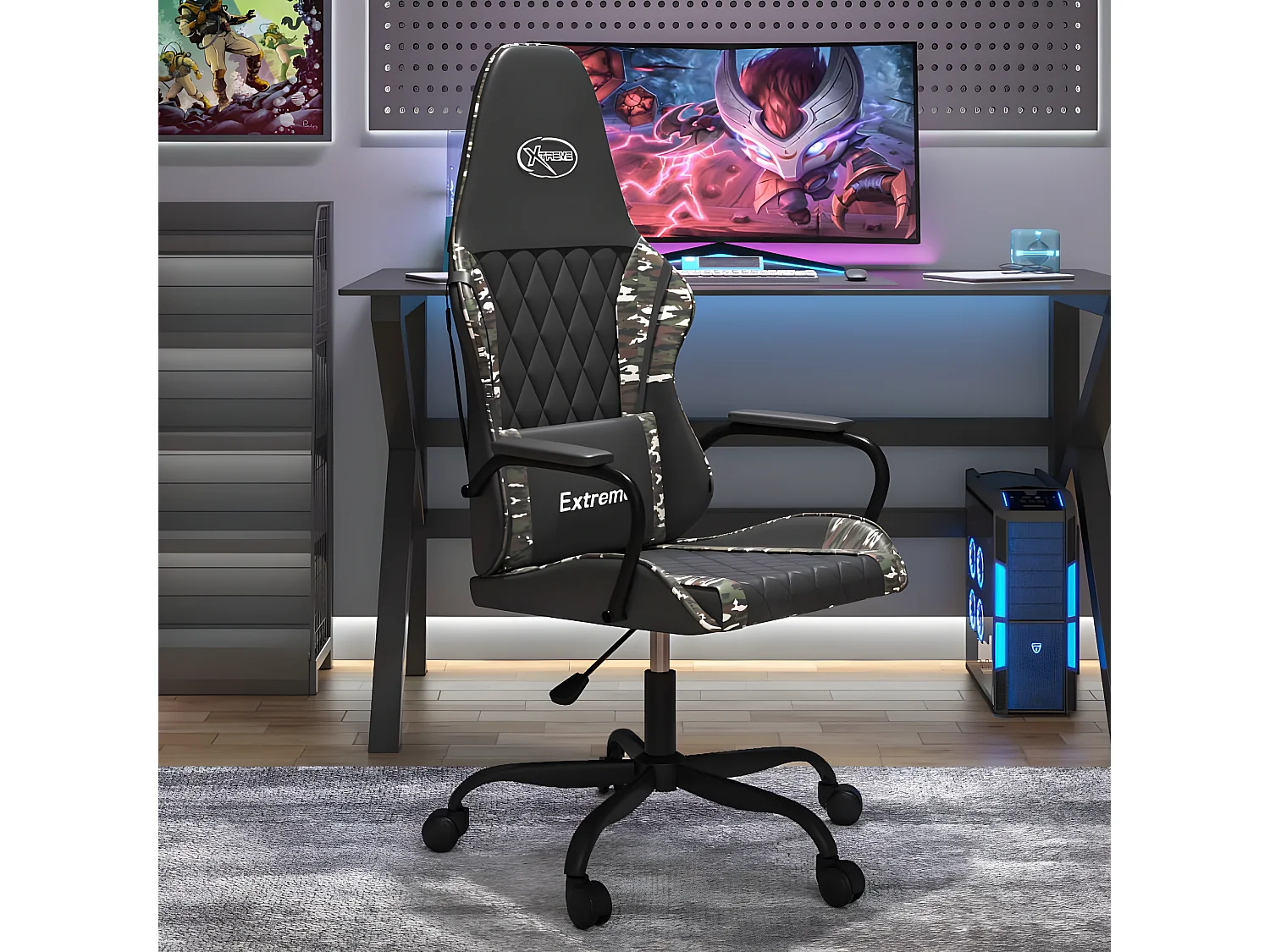 Gamestoel kunstleer zwart en camouflage