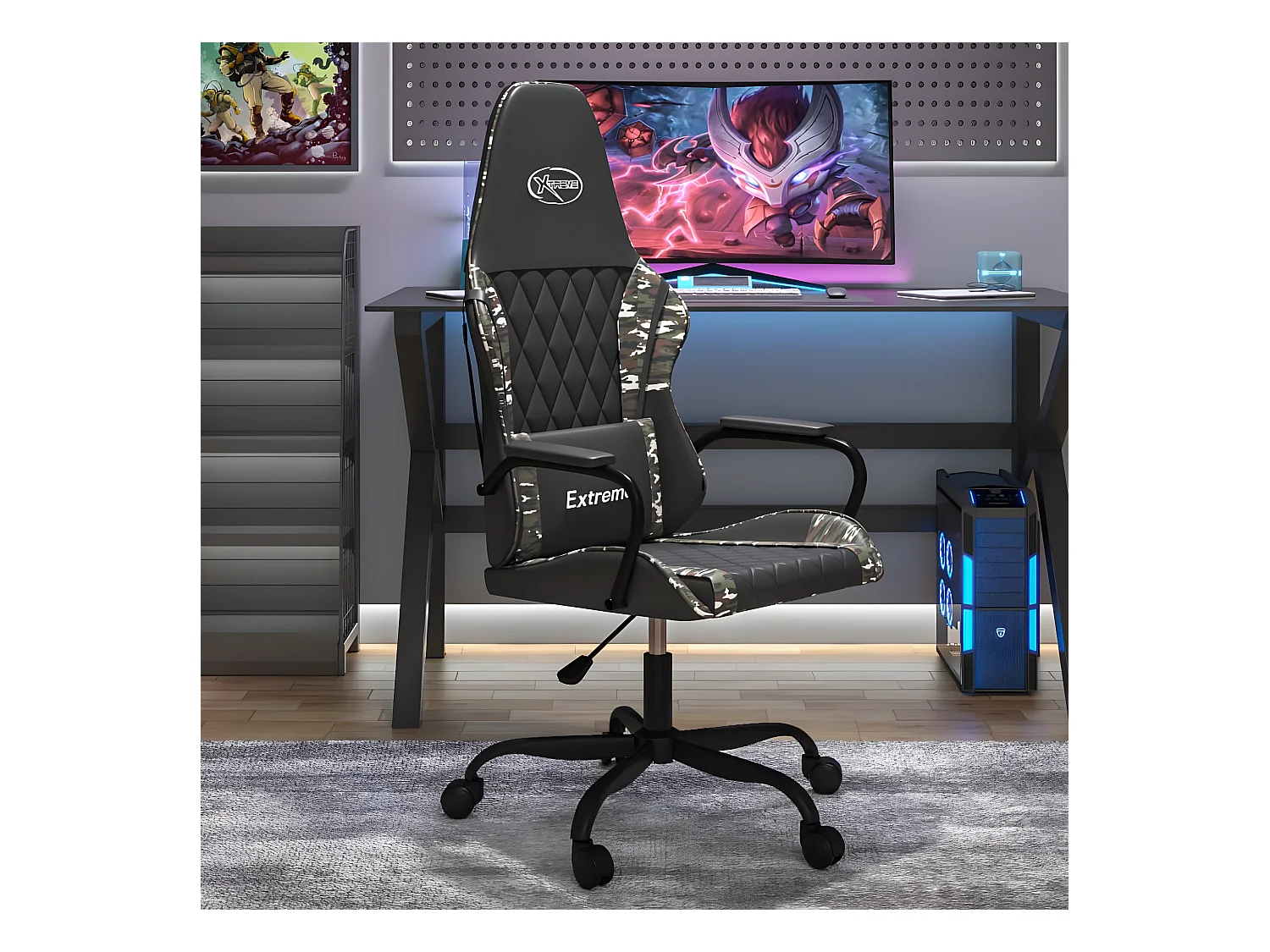 Chaise de jeu Noir et camouflage Similicuir