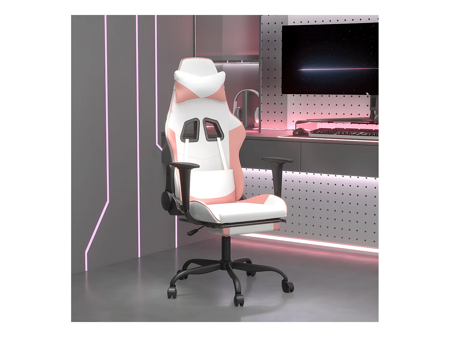 Chaise de jeu de massage avec repose-pied Blanc rose Similicuir