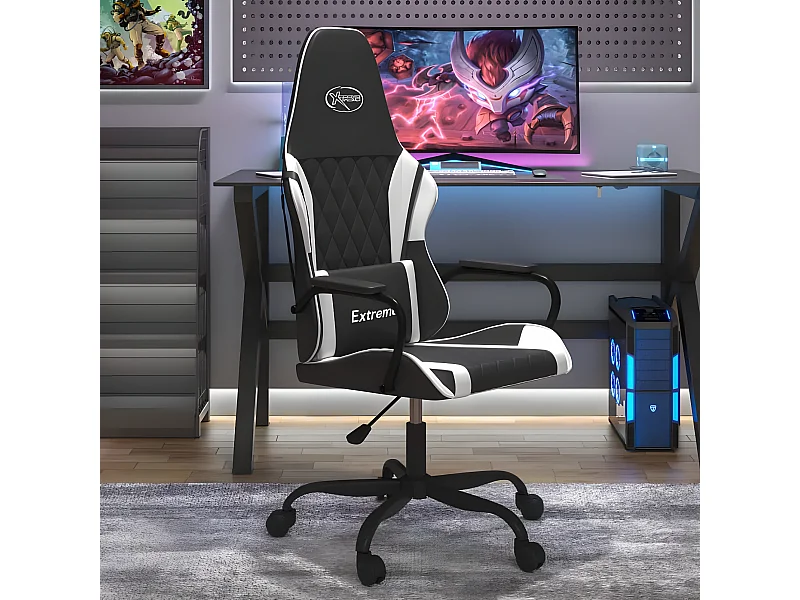 Cadeira gaming couro artificial preto e branco