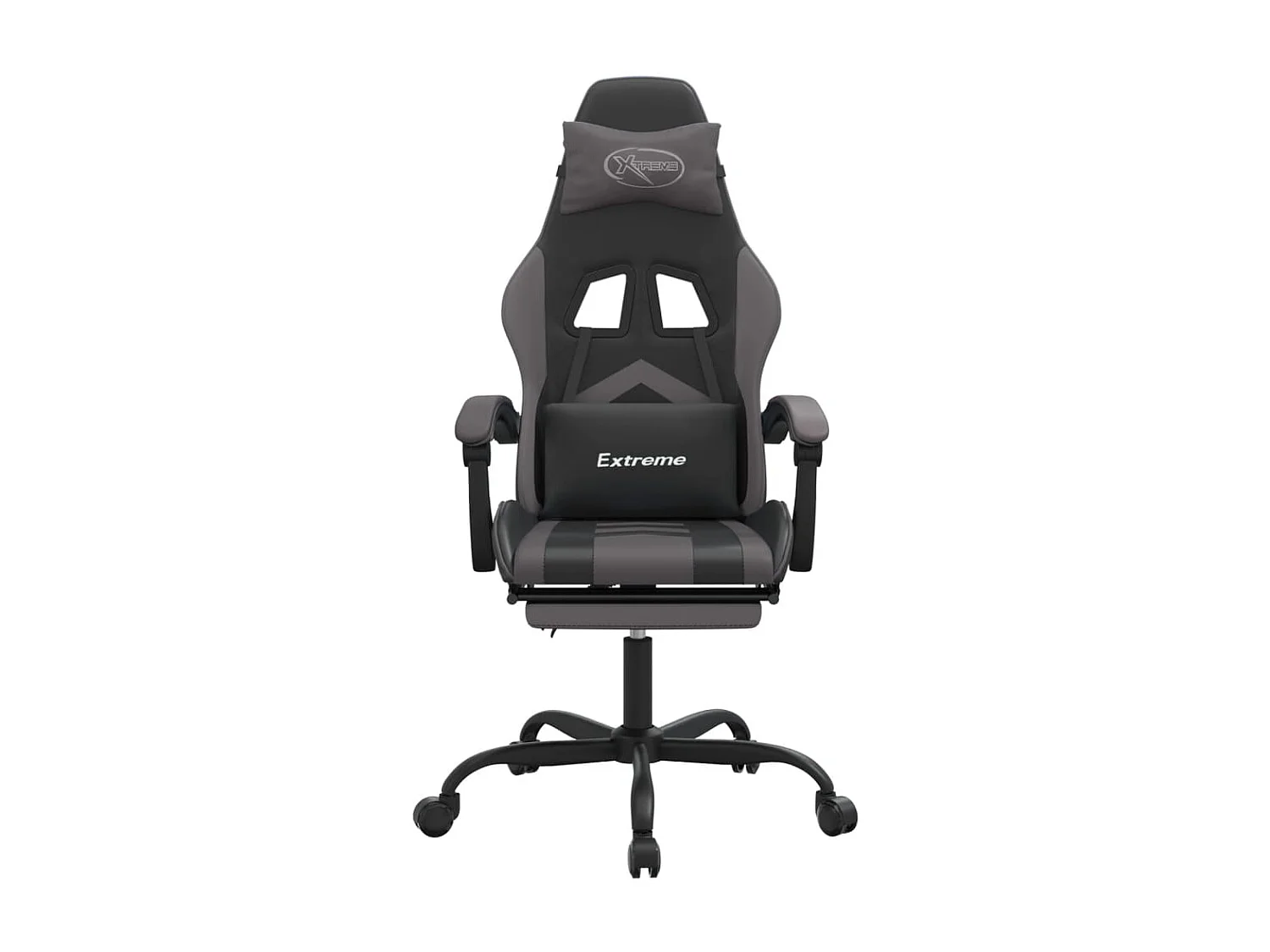 Cadeira gaming c/ apoio pés couro artificial preto e cinza