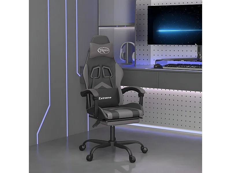 Chaise de jeu avec repose-pied Noir et gris Similicuir