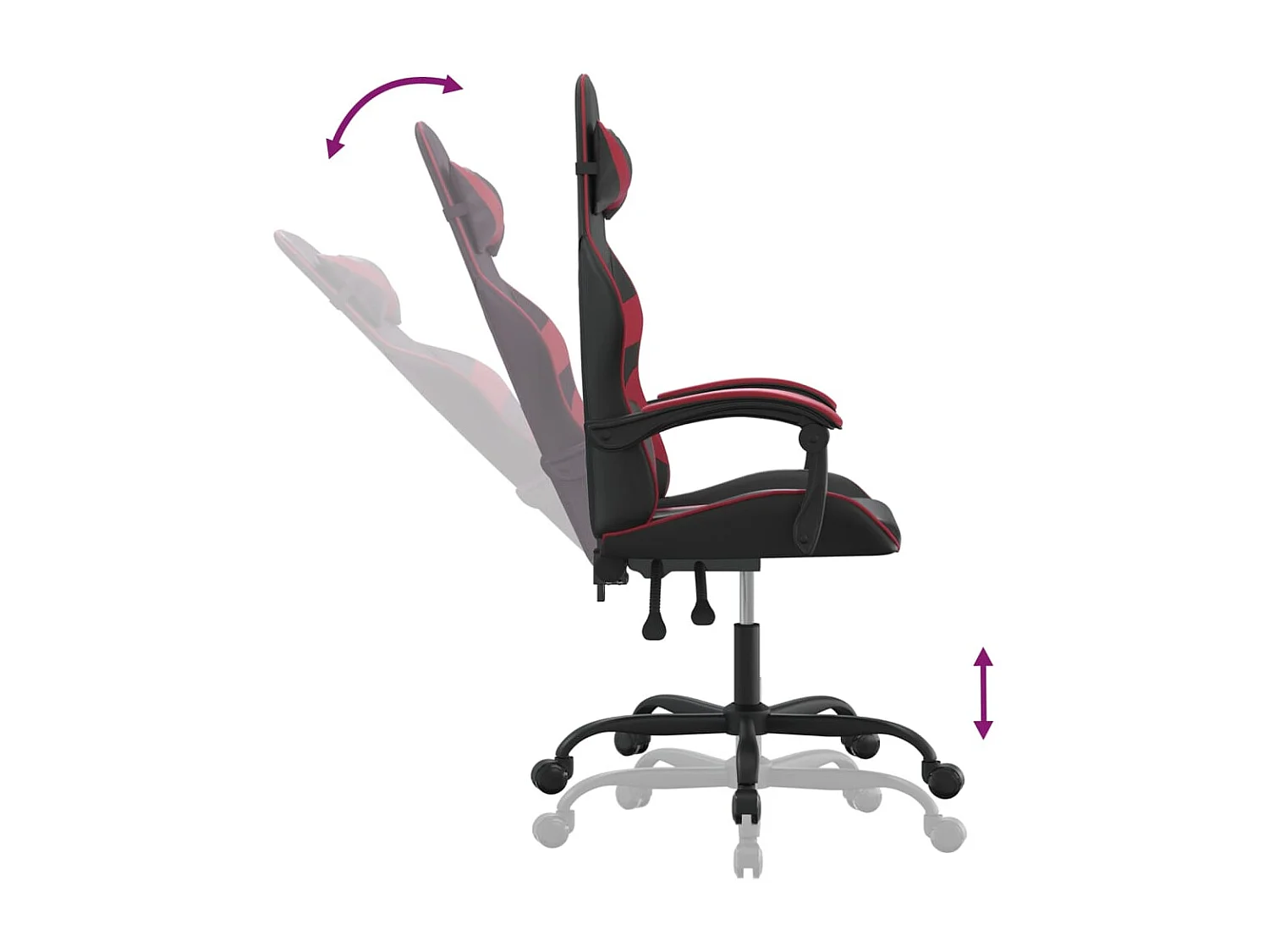 Cadeira gaming giratória couro artificial preto/vermelho tinto