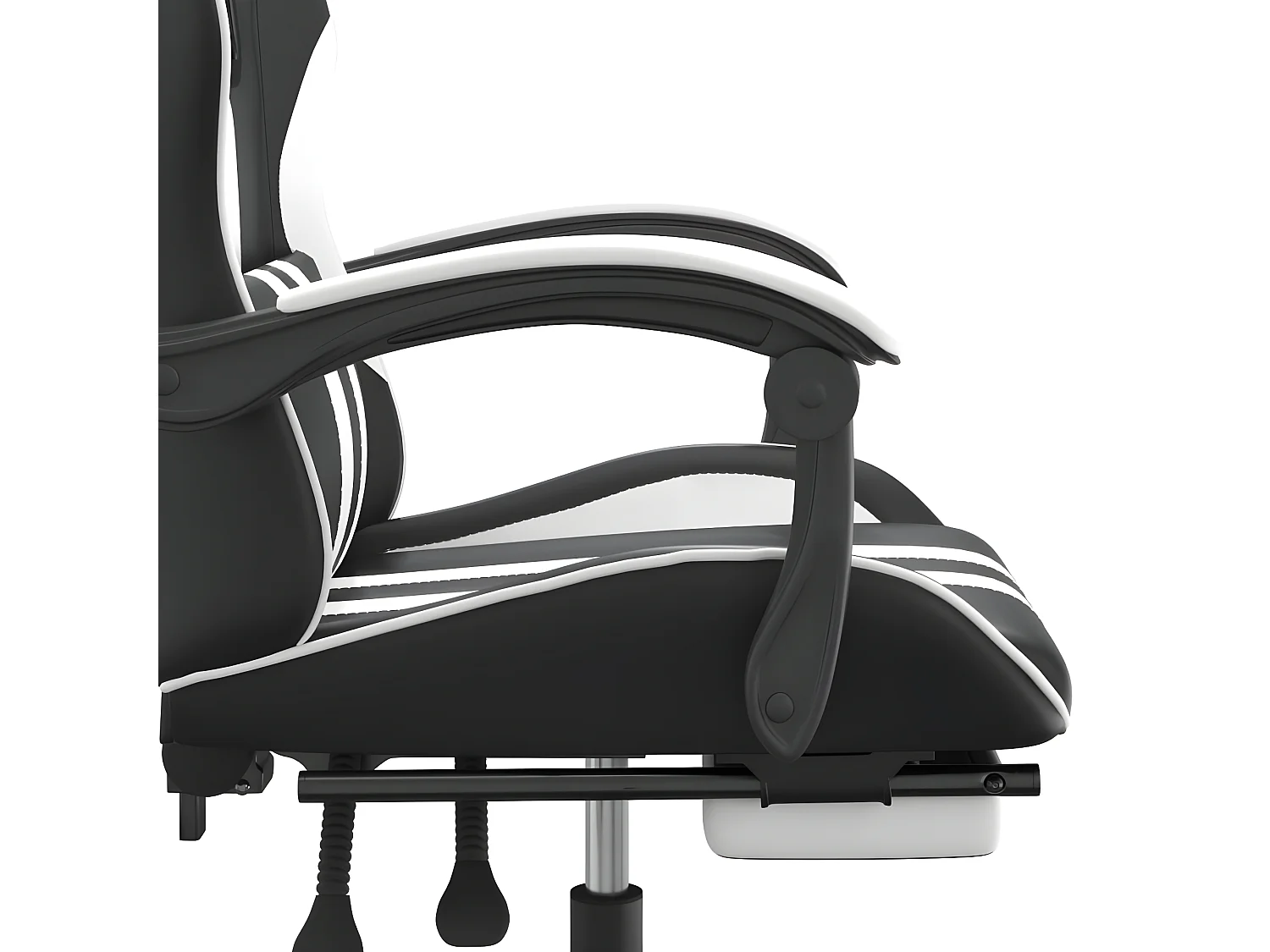 Cadeira gaming giratória c/ apoio pés couro artif. preto/branco