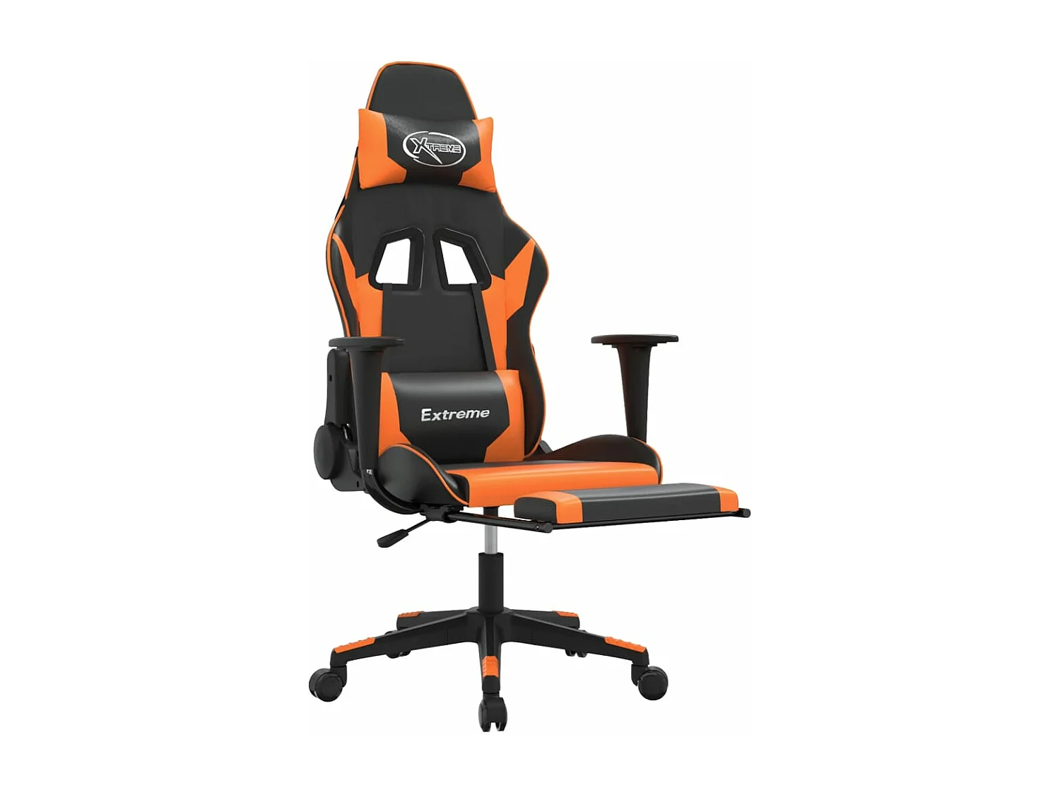 Silla gaming con reposapiés cuero sintético negro naranja