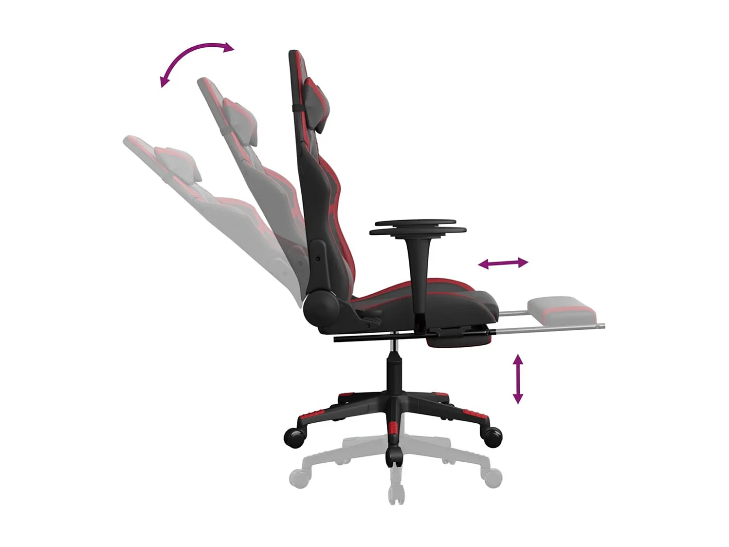Silla gaming con reposapiés cuero sintético negro rojo tinto