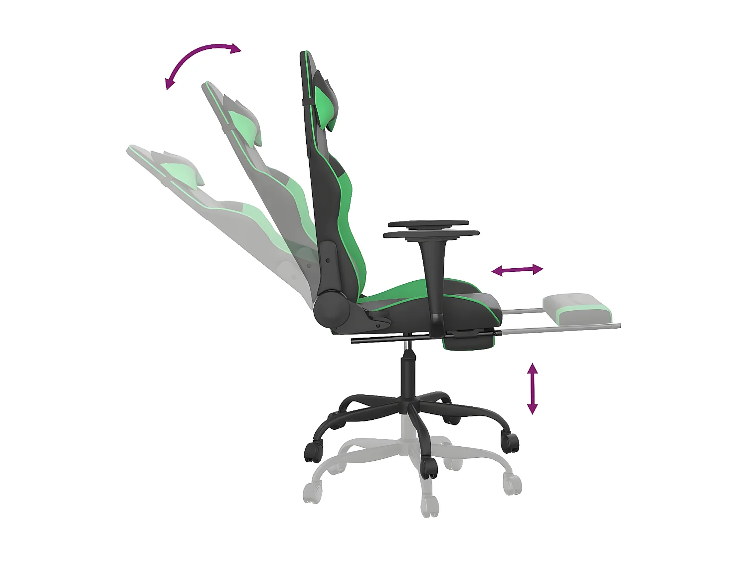 Chaise de jeu avec repose-pied Noir et vert Similicuir