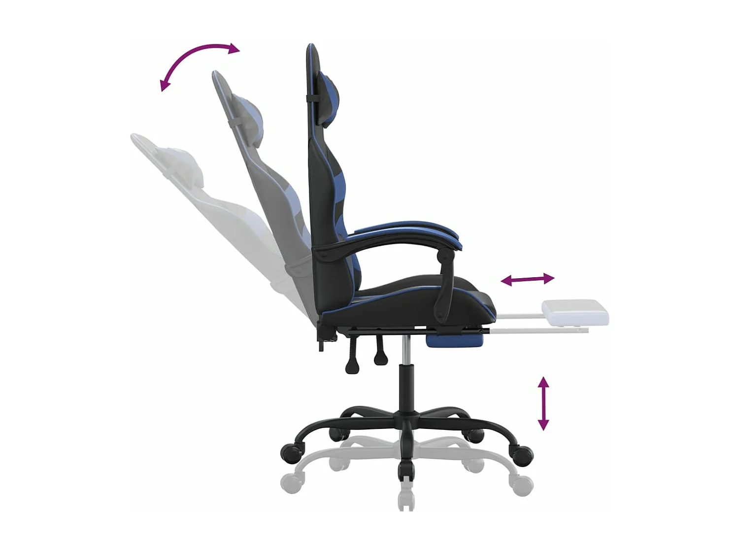 Silla gaming con reposapiés cuero sintético negro azul