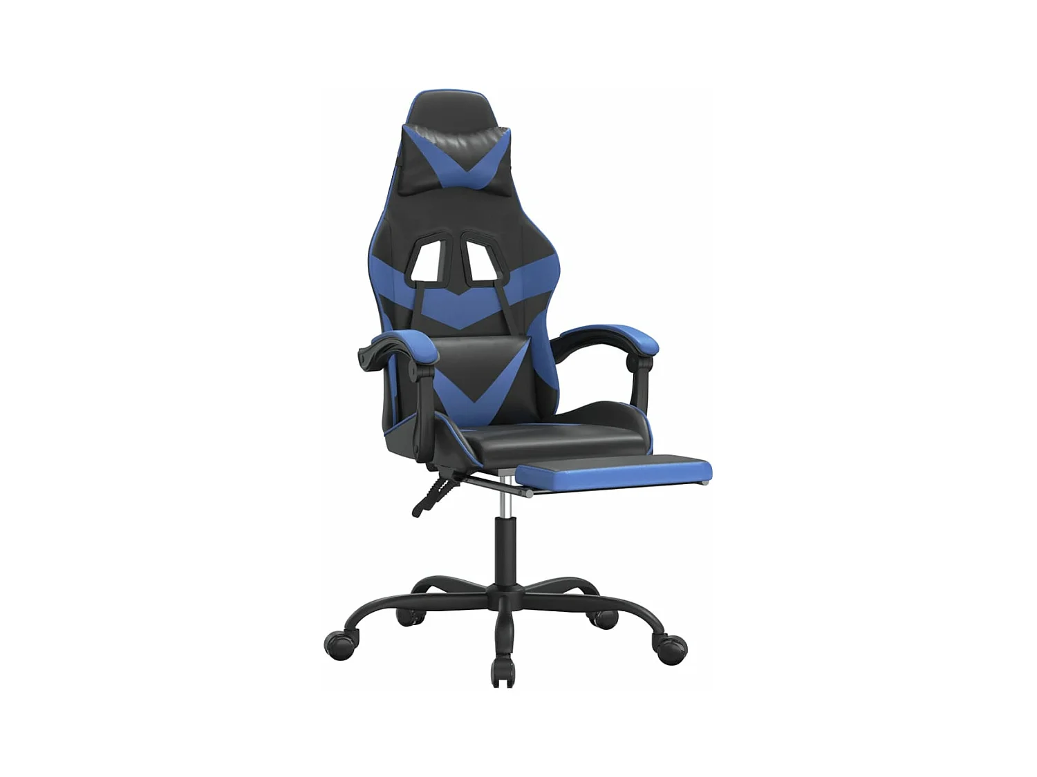 Cadeira gaming c/ apoio para pés couro artificial preto e azul