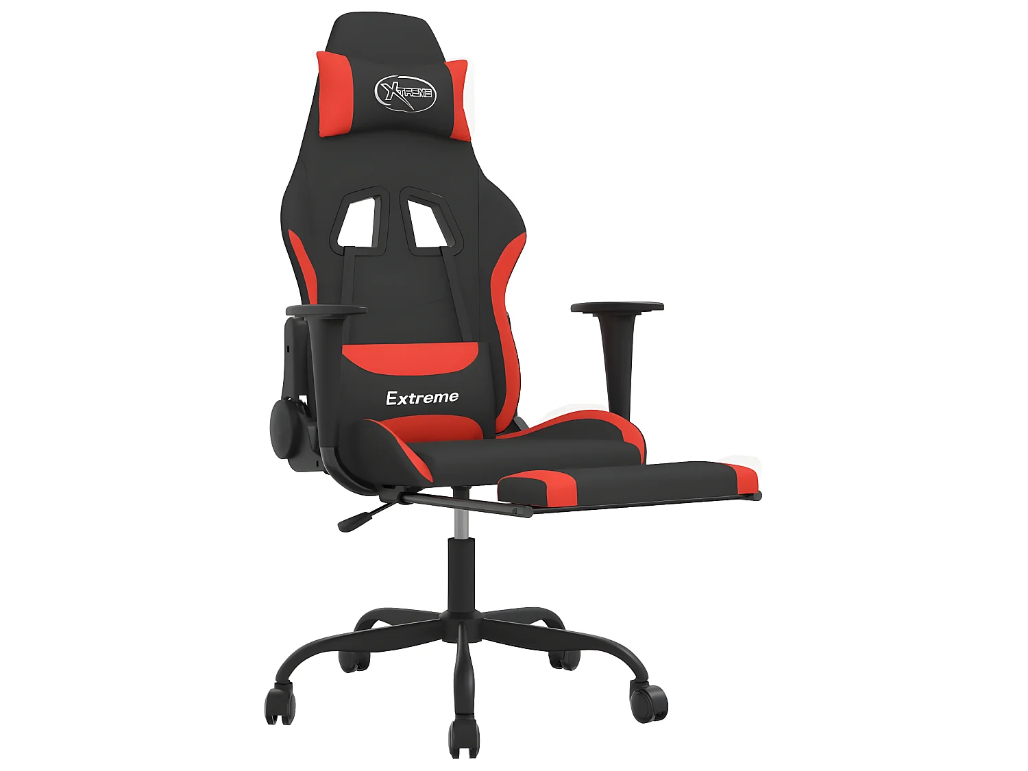 Cadeira de gaming c/ apoio para os pés tecido preto e vermelho