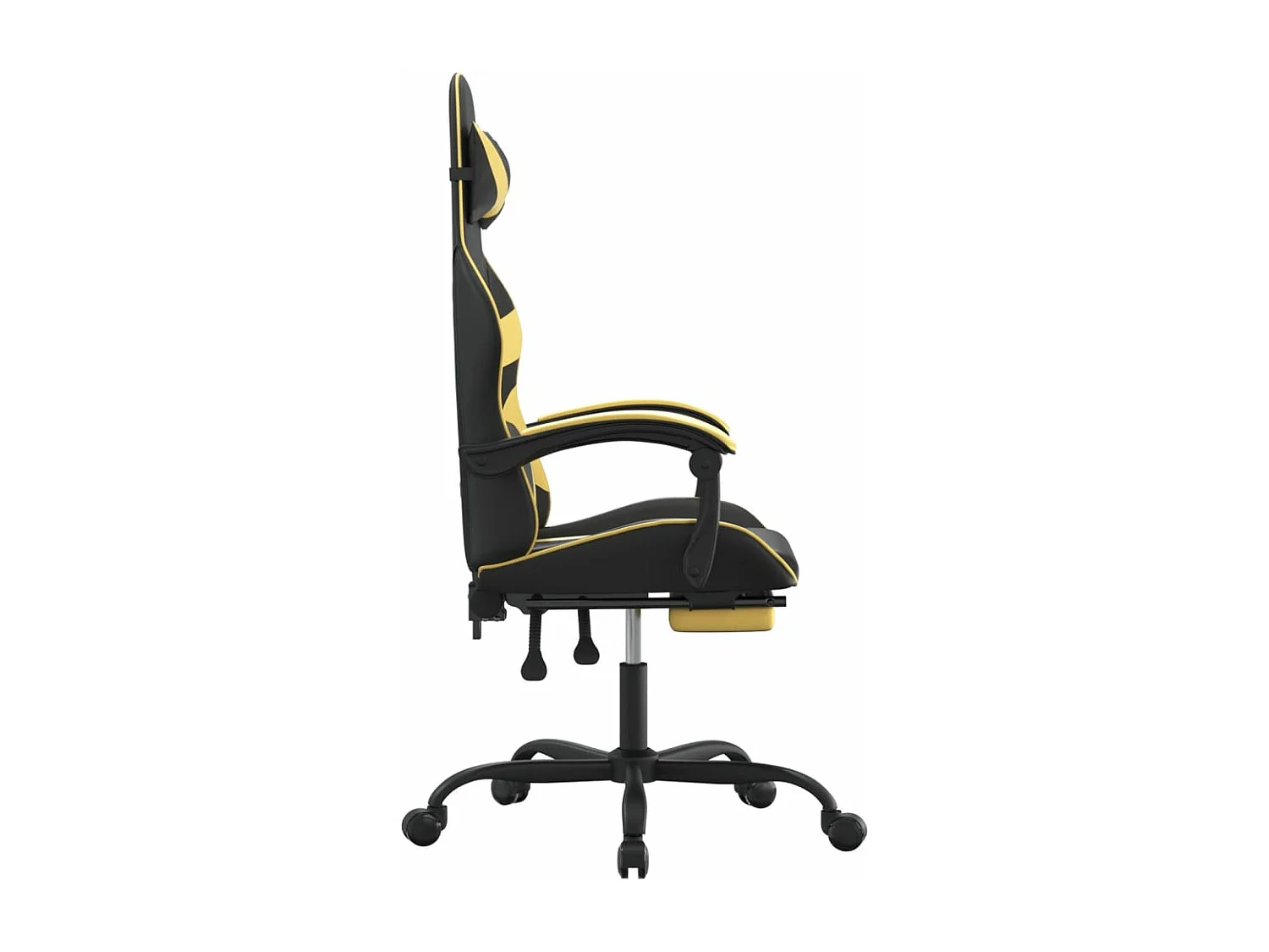 Silla gaming con reposapiés cuero sintético negro dorado