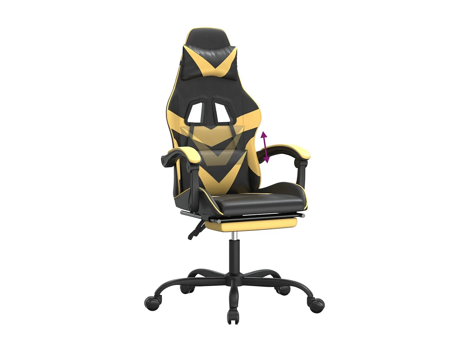 Silla gaming con reposapiés cuero sintético negro dorado