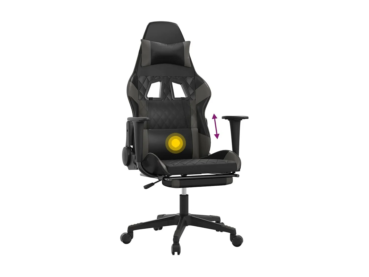 Silla gaming de masaje y reposapiés cuero sintético negro gris