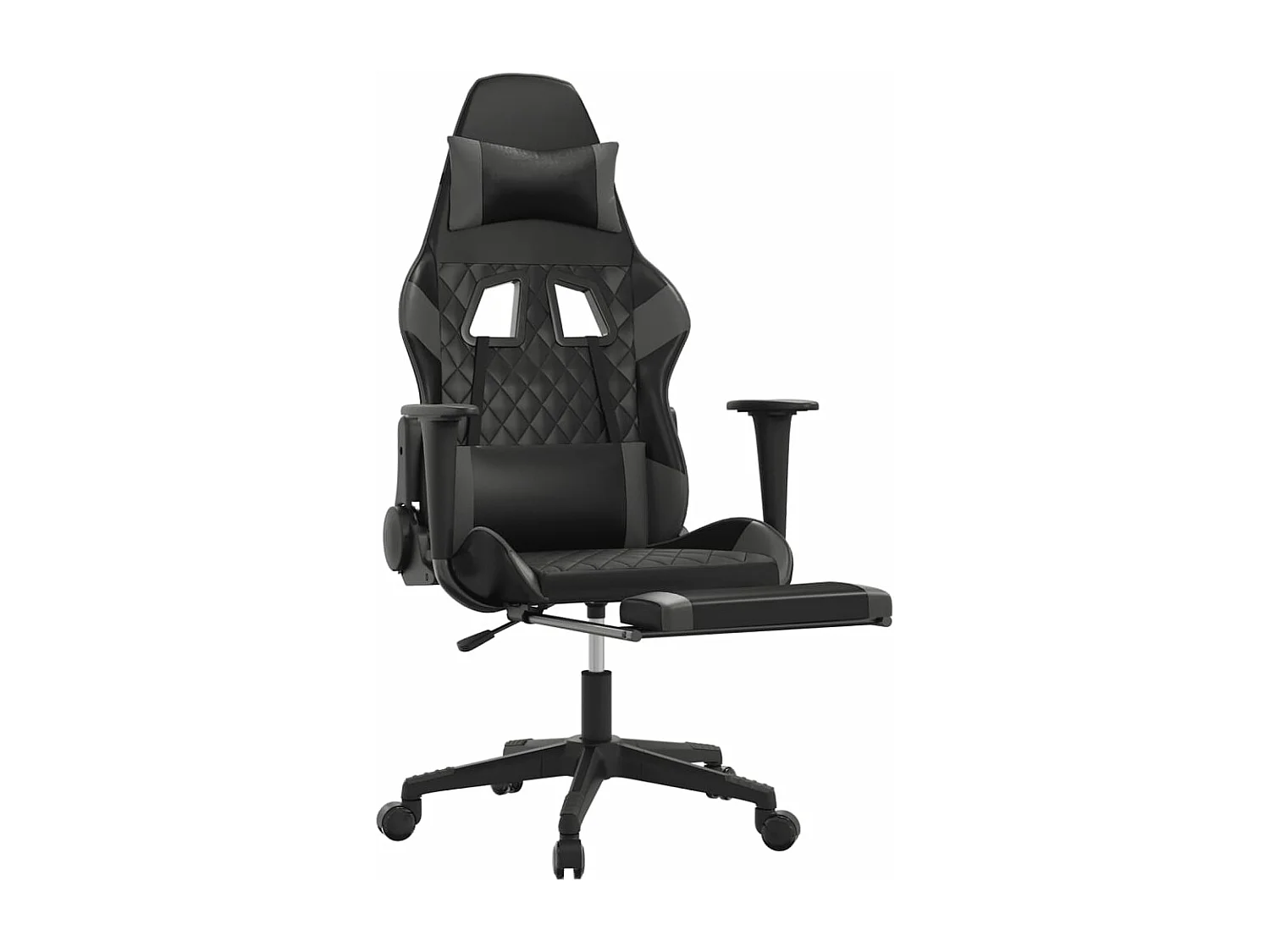 Massage gamestoel met voetensteun kunstleer zwart en grijs