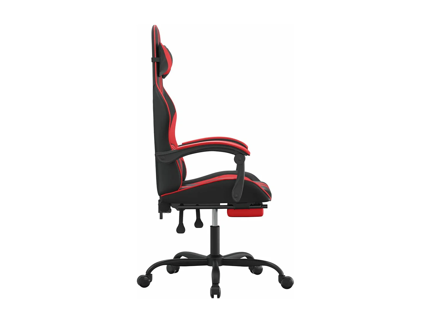 Cadeira gaming c/ apoio pés couro artificial preto e vermelho