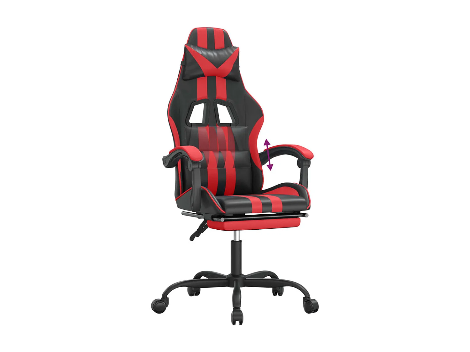 Cadeira gaming c/ apoio pés couro artificial preto e vermelho