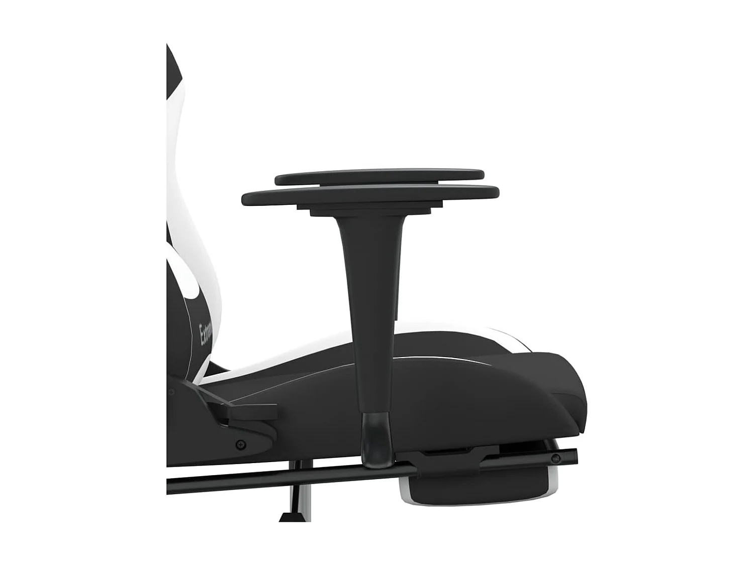 Cadeira de gaming com apoio de pés tecido preto e branco