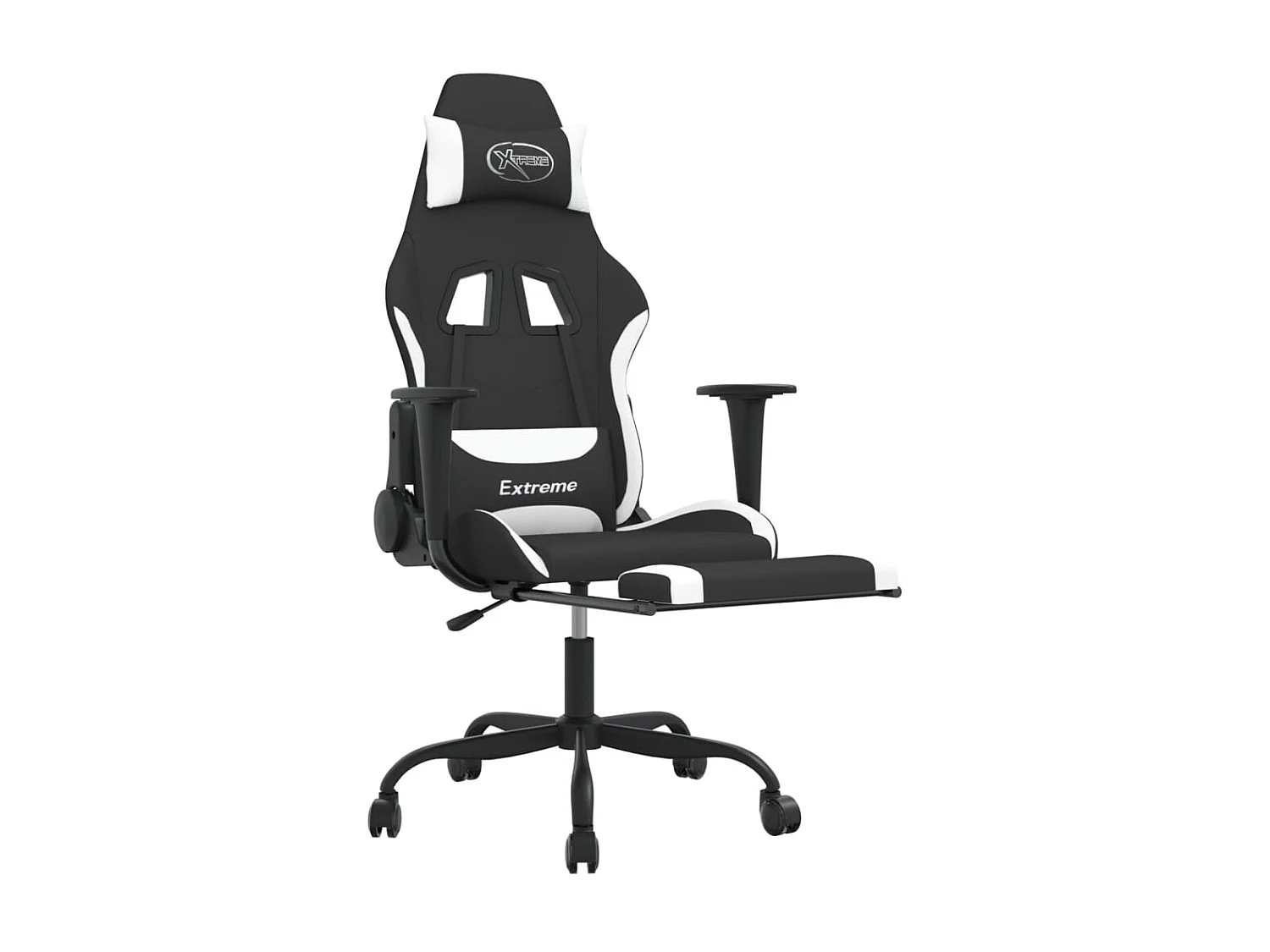 Chaise de jeu de massage avec repose-pied Noir et blanc Tissu