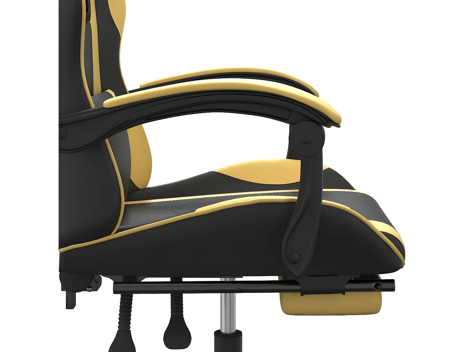 Cadeira gaming c/ apoio pés couro artificial preto e dourado