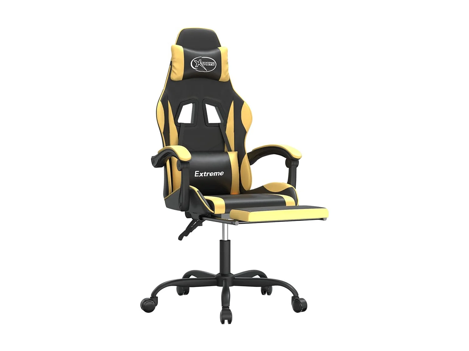 Chaise de jeu avec repose-pied Noir et doré Similicuir