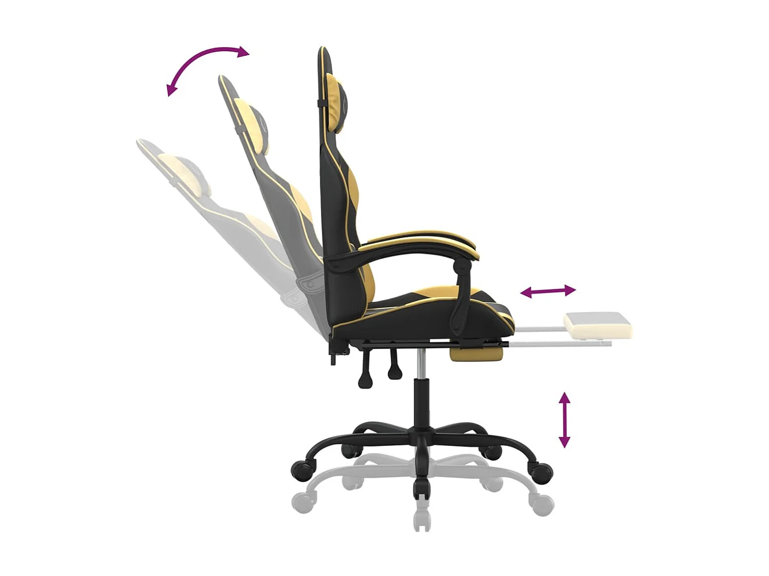 Chaise de jeu avec repose-pied Noir et doré Similicuir