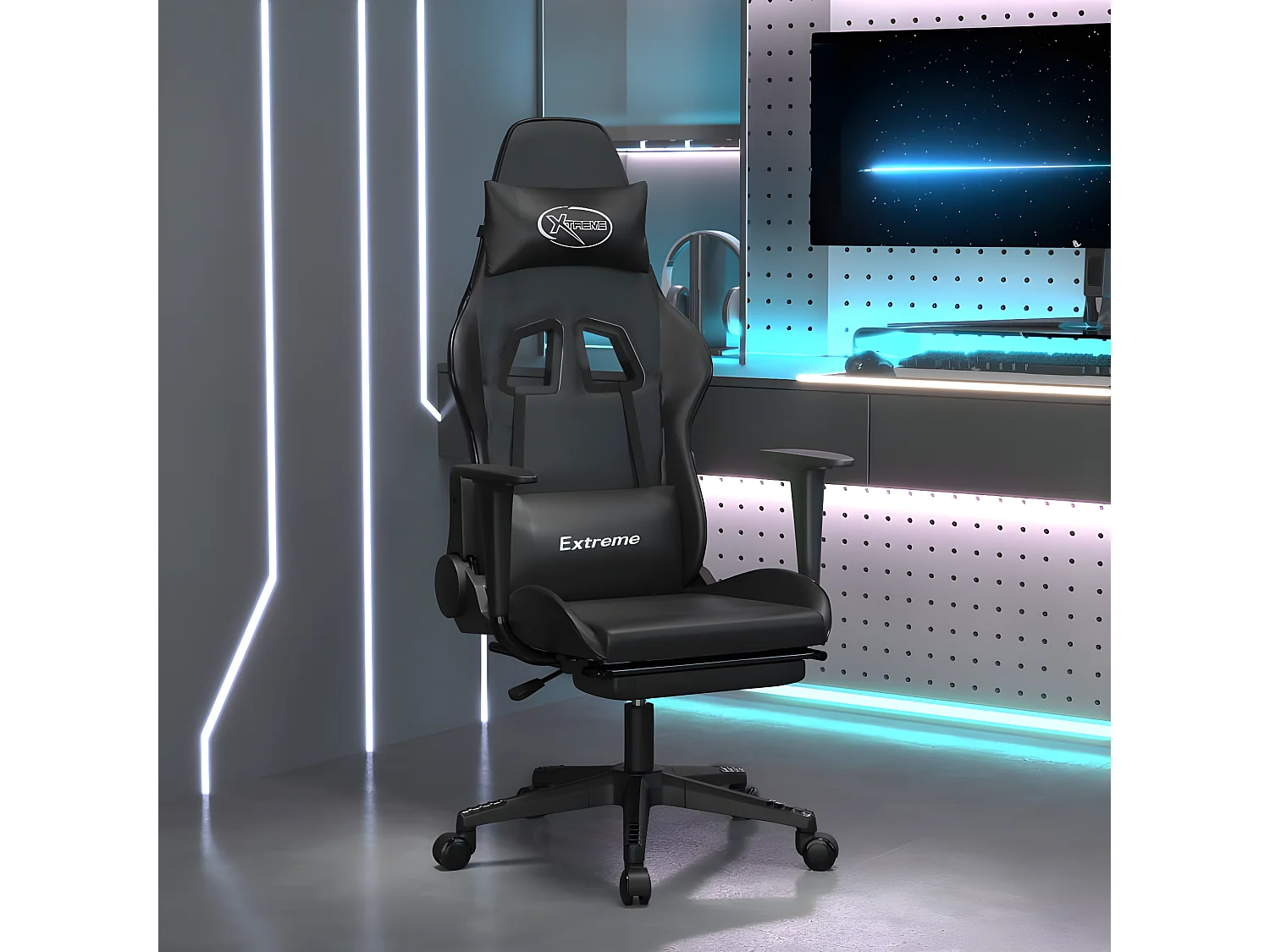 Chaise de jeu de massage avec repose-pied Noir Similicuir