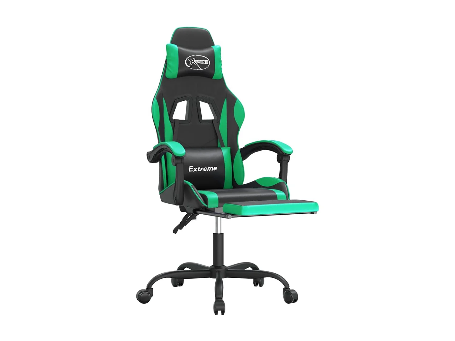 Cadeira gaming c/ apoio pés couro artificial preto e verde