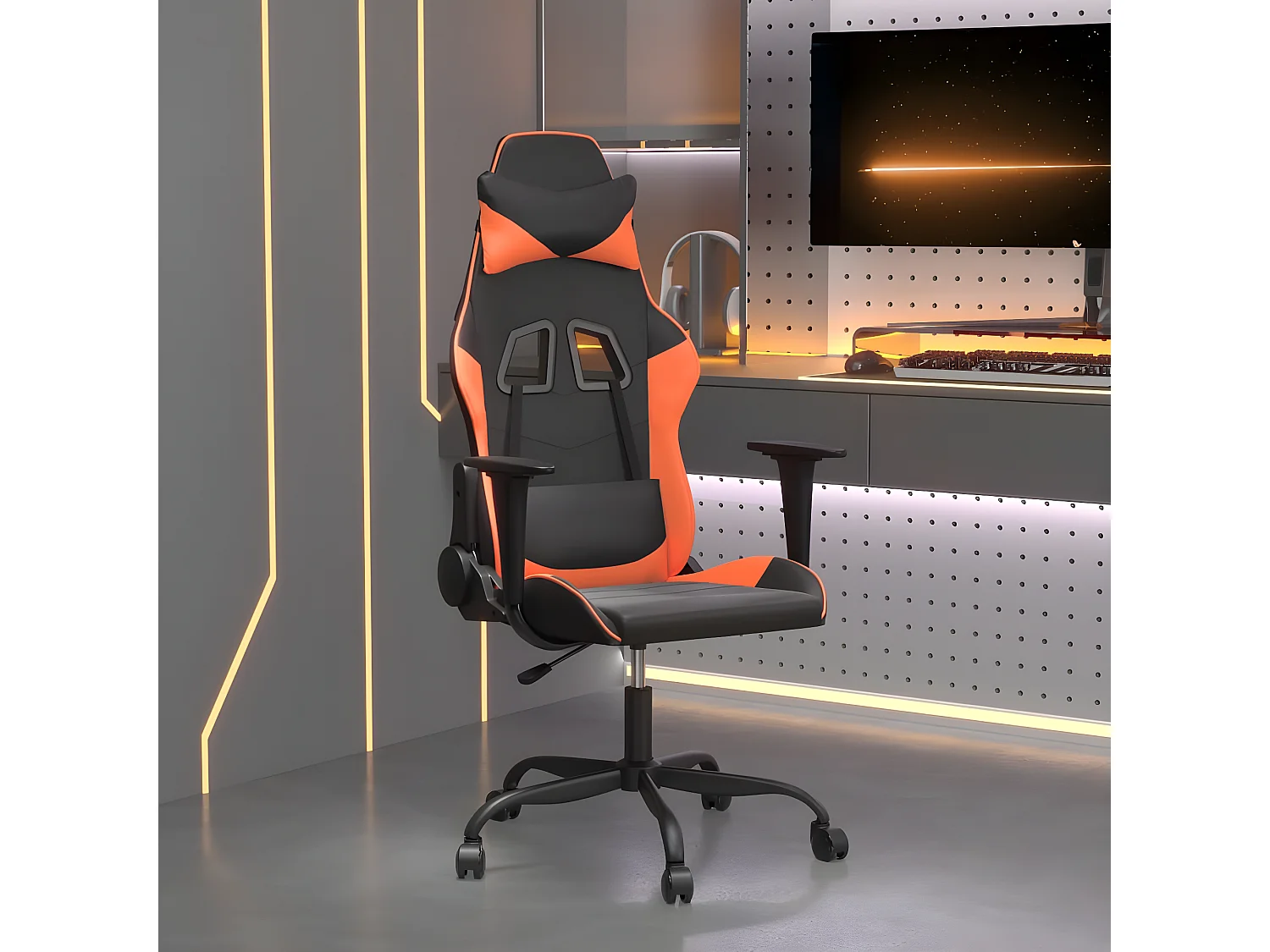 Cadeira gaming couro artificial preto e laranja