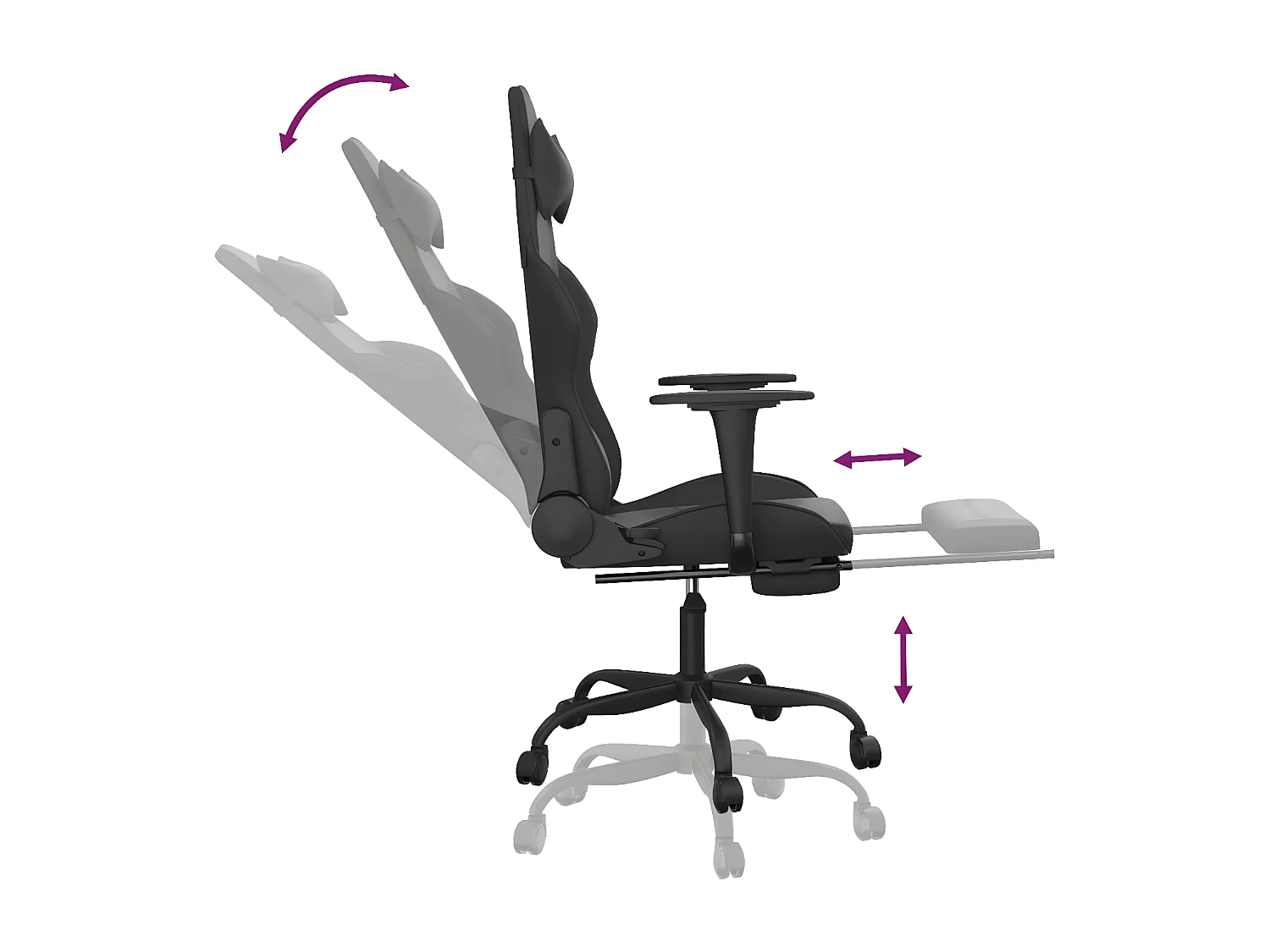 Cadeira gaming massagens c/ apoio pés couro artif. preto