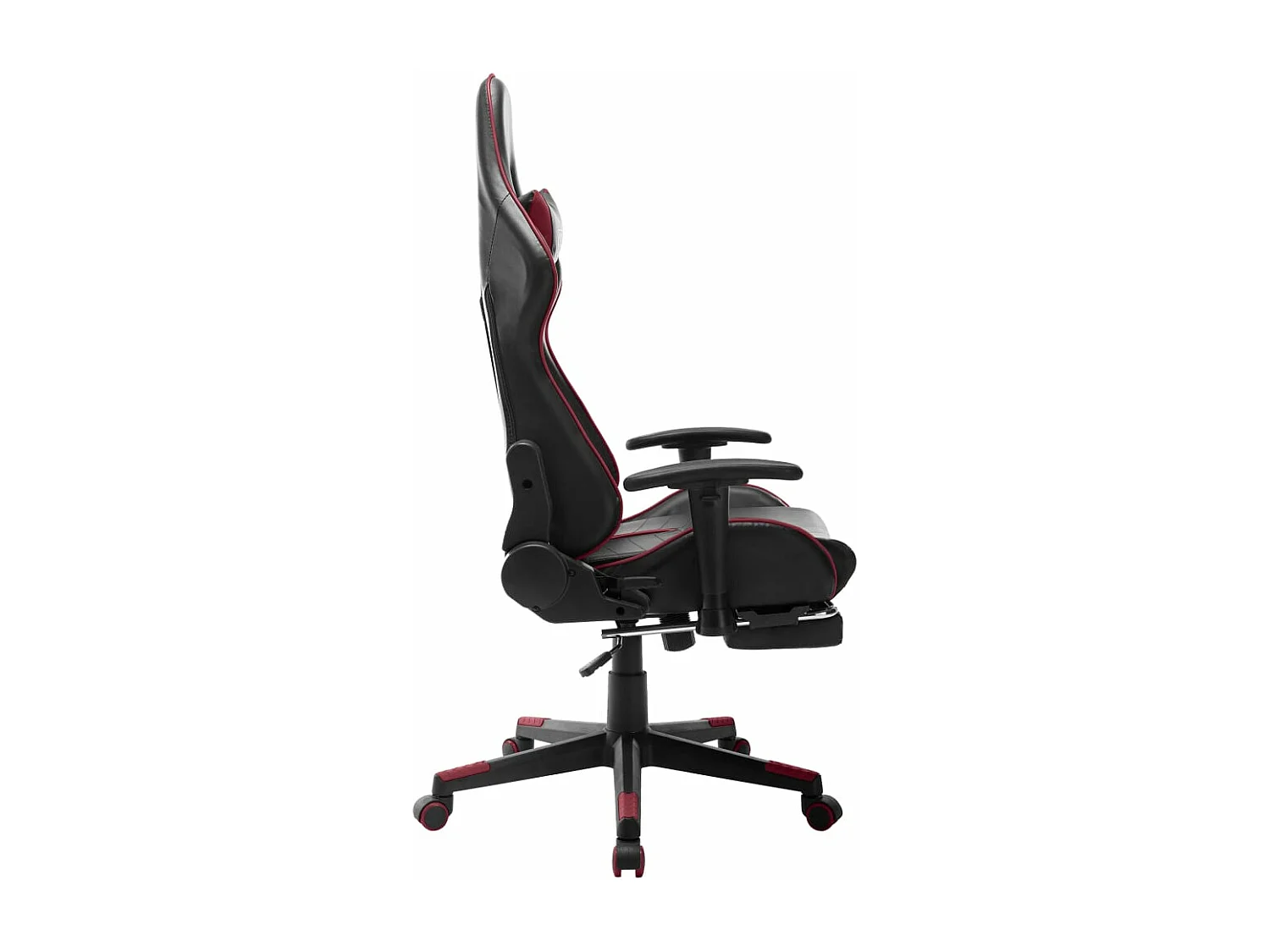 Silla de gaming reposapiés cuero sintético negro y rojo tinto