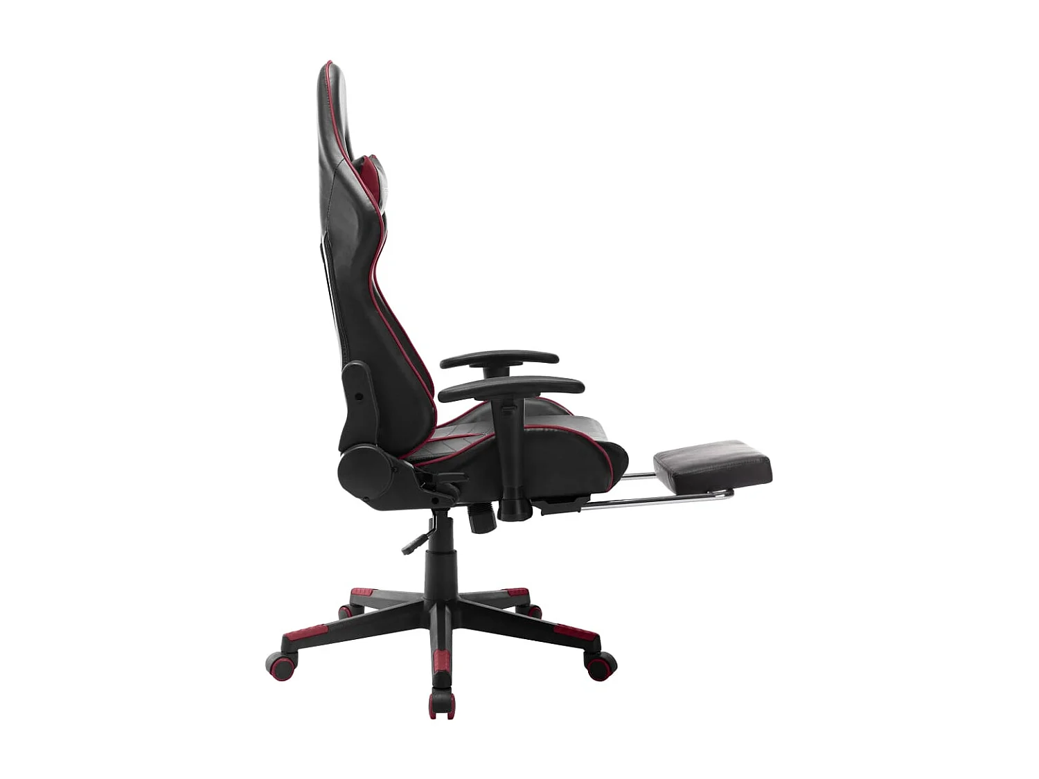 Silla de gaming reposapiés cuero sintético negro y rojo tinto