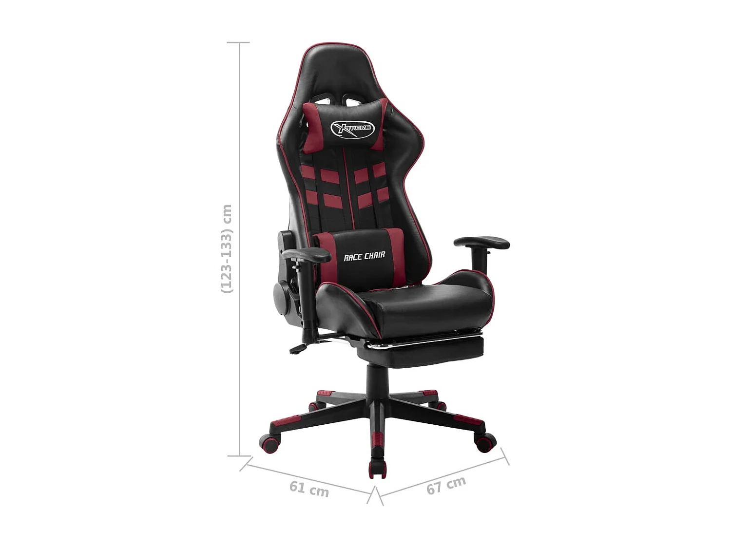 Silla de gaming reposapiés cuero sintético negro y rojo tinto