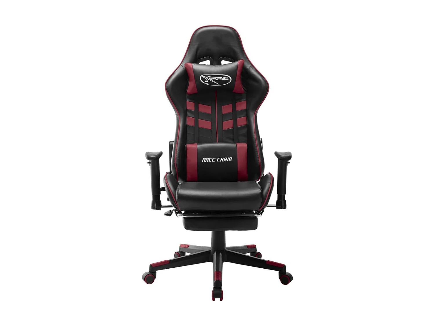 Cadeira gaming c/ apoio de pés couro art. preto/vermelho tinto